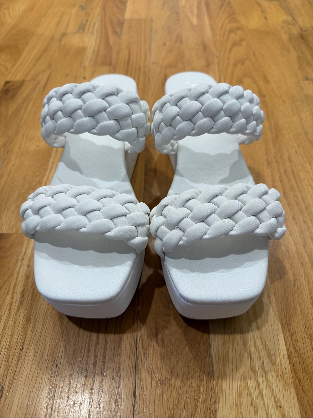Matisse White Braided Double-Strap Platform Wedge Heels